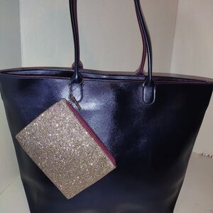 Bath & Body Works Galaxy Purple Large Tote With Gold Glitter Pouch 19"x12" x6"